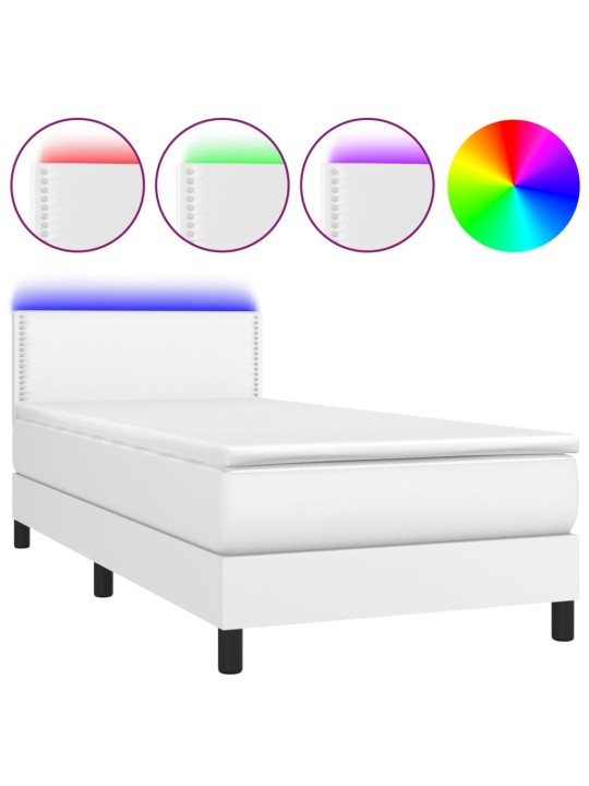 Box spring postel s matrací a LED bílá 80 x 200 cm umělá kůže