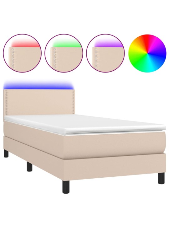 Box spring postel matrace a LED cappuccino 80x200 cm umělá kůže