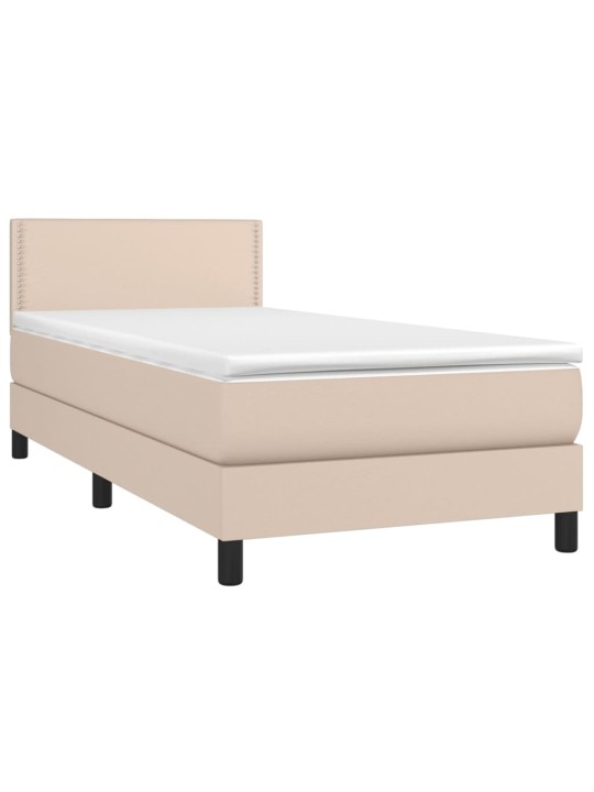 Box spring postel matrace a LED cappuccino 80x200 cm umělá kůže