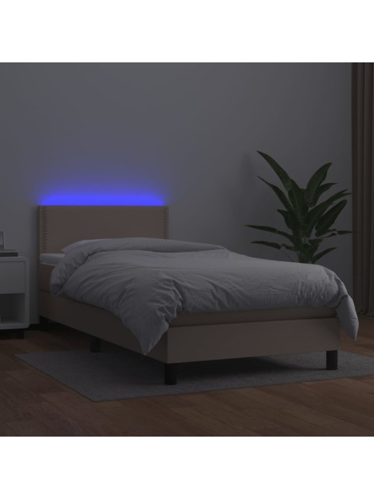Box spring postel matrace a LED cappuccino 80x200 cm umělá kůže