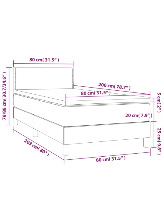 Box spring postel matrace a LED cappuccino 80x200 cm umělá kůže