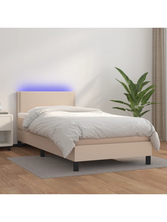Box spring postel matrace a LED cappuccino 80x200 cm umělá kůže