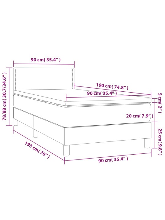 Box spring postel s matrací a LED bílá 90x190 cm umělá kůže
