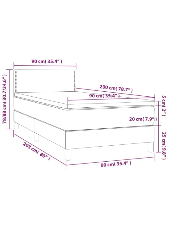 Box spring postel s matrací a LED bílá 90x200 cm umělá kůže