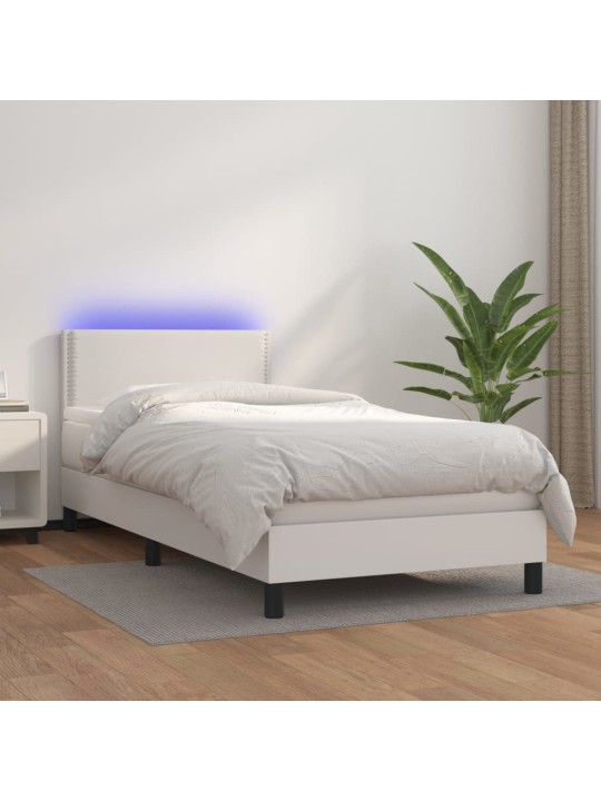 Box spring postel s matrací a LED bílá 90x200 cm umělá kůže
