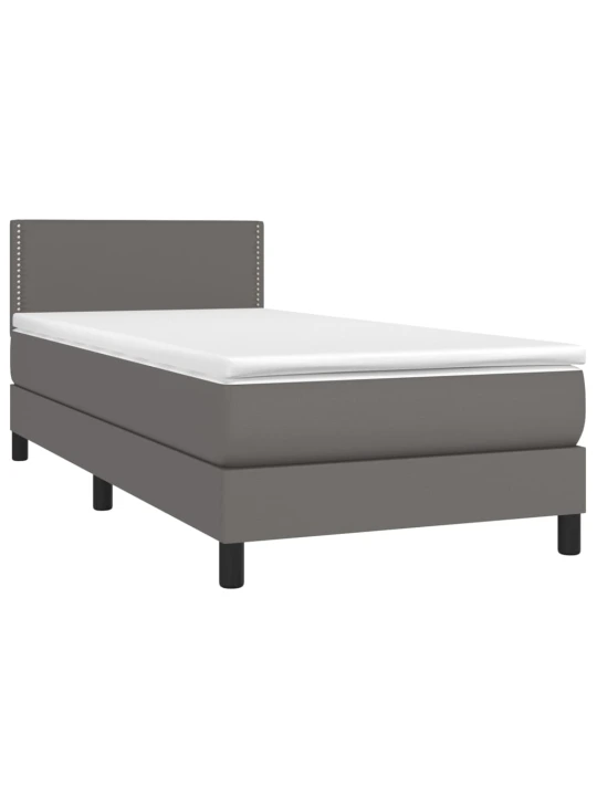 Box spring postel s matrací a LED šedá 90x200 cm umělá kůže