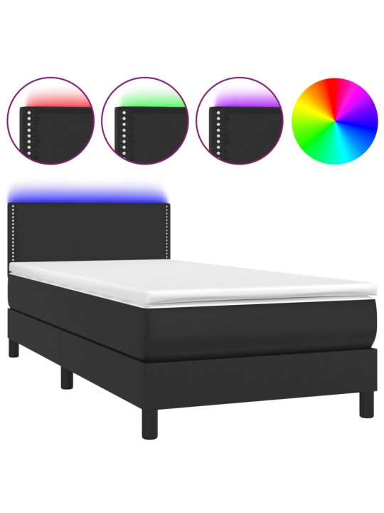 Box spring postel s matrací a LED černá 100x200 cm umělá kůže