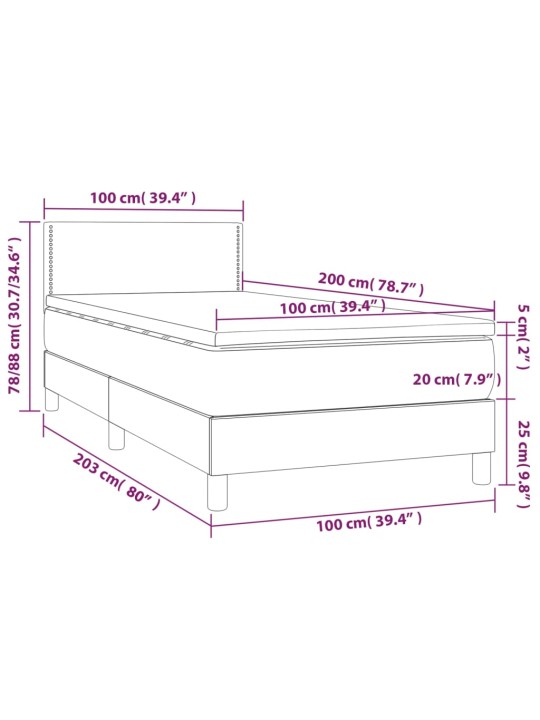 Box spring postel s matrací a LED černá 100x200 cm umělá kůže