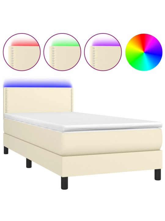 Box spring postel s matrací a led krémová 100x200 cm umělá kůže