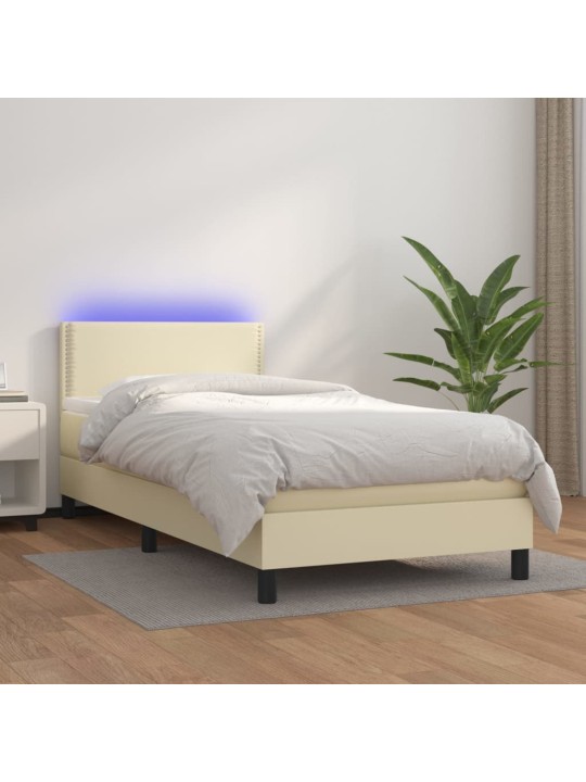 Box spring postel s matrací a led krémová 100x200 cm umělá kůže