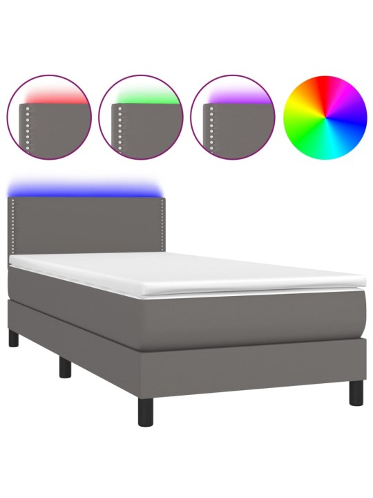 Box spring postel s matrací a LED šedá 100x200 cm umělá kůže