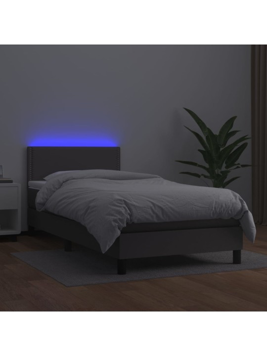 Box spring postel s matrací a LED šedá 100x200 cm umělá kůže