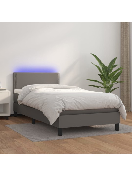 Box spring postel s matrací a LED šedá 100x200 cm umělá kůže