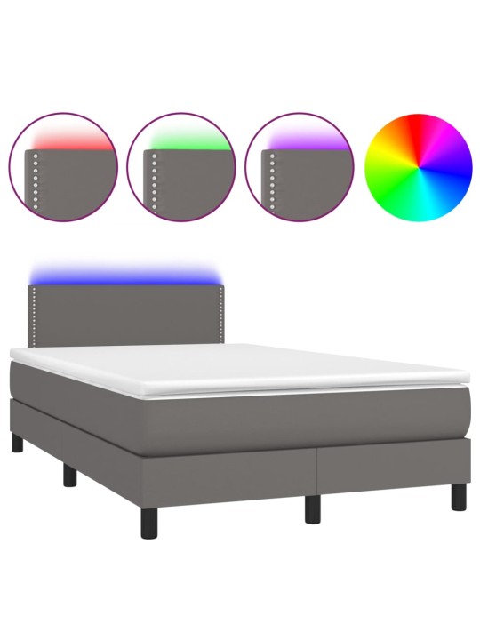 Box spring postel s matrací a LED šedá 120x200 cm umělá kůže