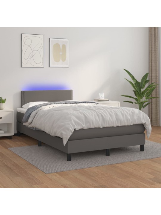 Box spring postel s matrací a LED šedá 120x200 cm umělá kůže