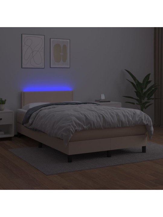Box spring postel matrace a LED cappuccino 120x200cm umělá kůže