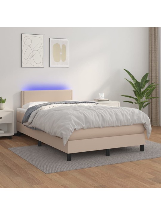 Box spring postel matrace a LED cappuccino 120x200cm umělá kůže