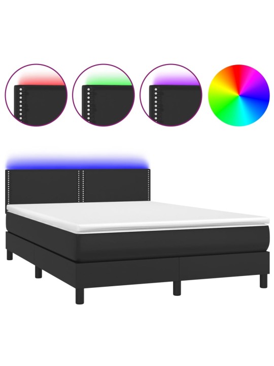 Box spring postel s matrací a LED černá 140 x 190 cm umělá kůže