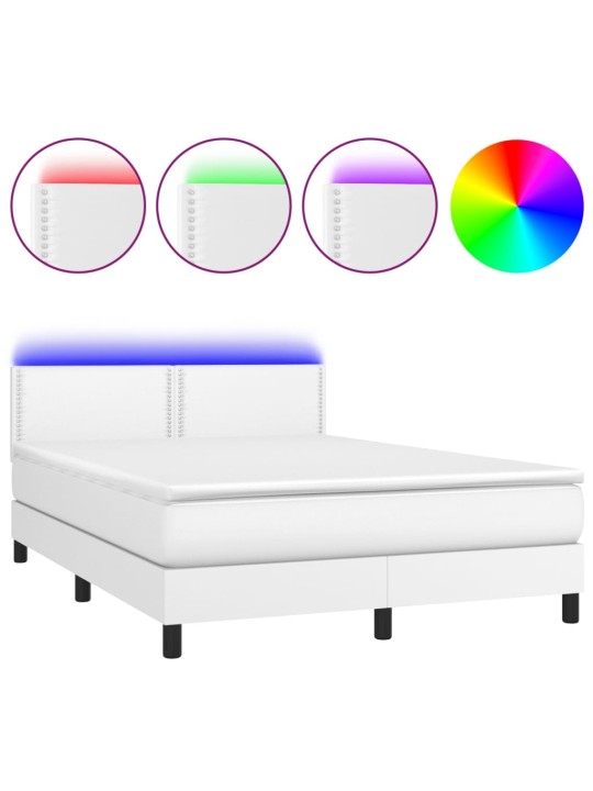 Box spring postel s matrací a LED bílá 140x190 cm umělá kůže