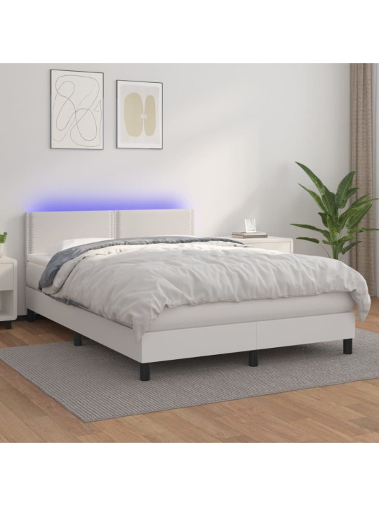 Box spring postel s matrací a LED bílá 140x190 cm umělá kůže