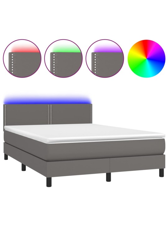 Box spring postel s matrací a LED šedá 140x190 cm umělá kůže