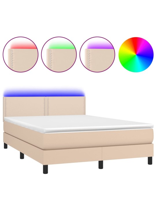 Box spring postel matrace a LED cappuccino 140x190cm umělá kůže