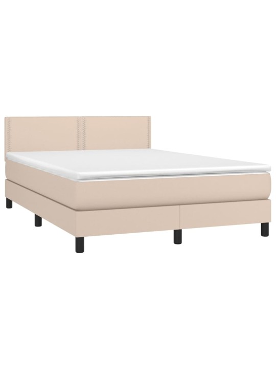 Box spring postel matrace a LED cappuccino 140x190cm umělá kůže