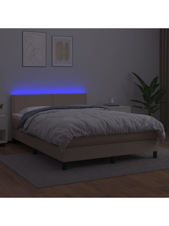 Box spring postel matrace a LED cappuccino 140x190cm umělá kůže