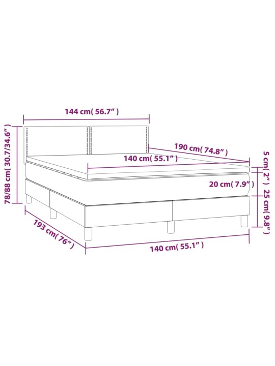 Box spring postel matrace a LED cappuccino 140x190cm umělá kůže