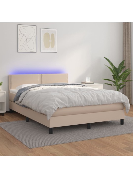 Box spring postel matrace a LED cappuccino 140x190cm umělá kůže