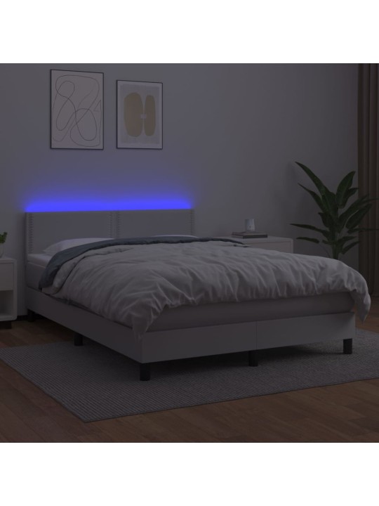 Box spring postel s matrací a LED bílá 140x200 cm umělá kůže