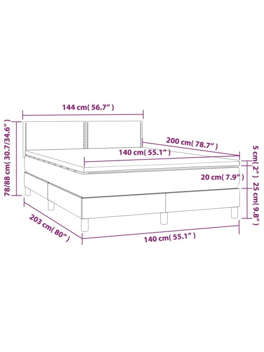 Box spring postel s matrací a LED bílá 140x200 cm umělá kůže