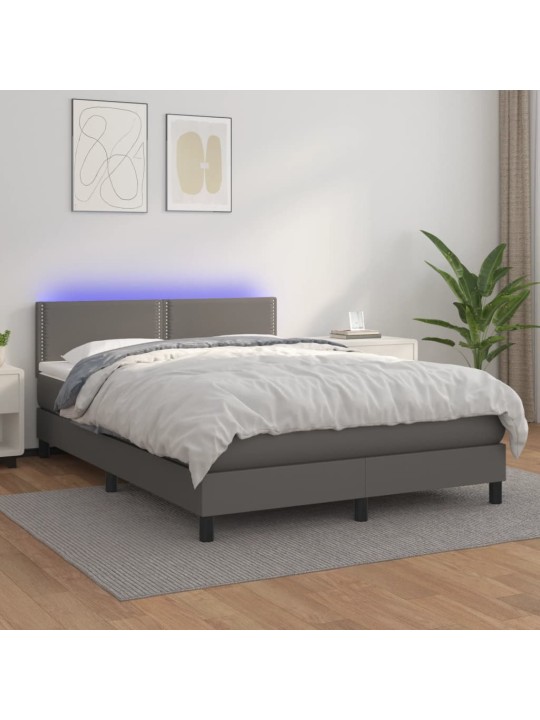 Box spring postel s matrací a LED šedá 140x200 cm umělá kůže