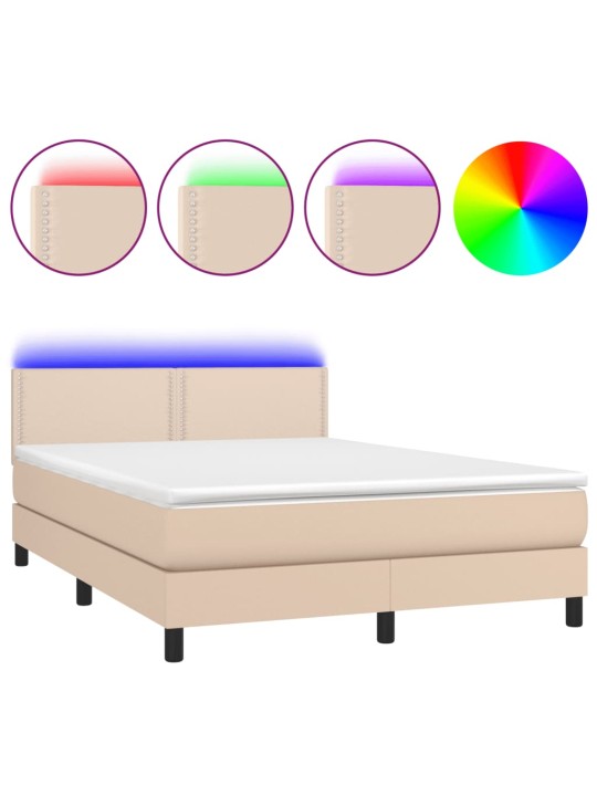Box spring postel matrace a LED cappuccino 140x200cm umělá kůže