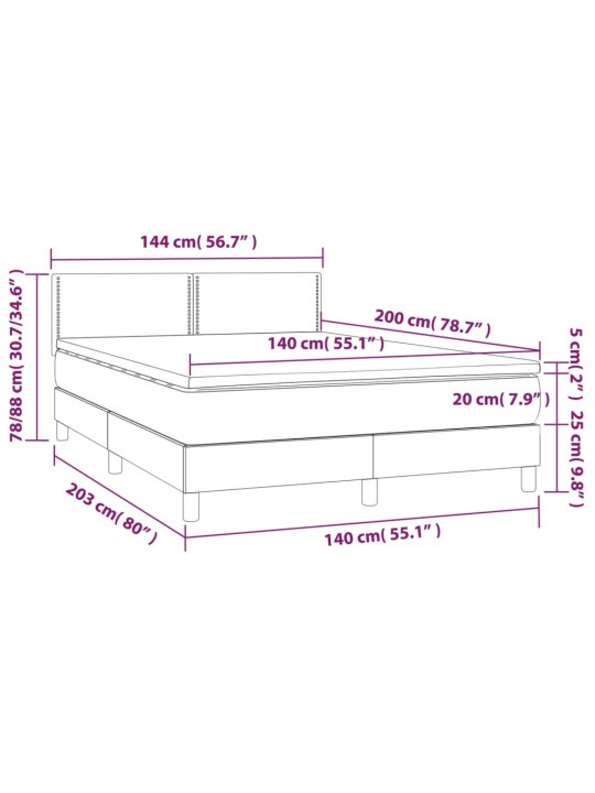 Box spring postel matrace a LED cappuccino 140x200cm umělá kůže