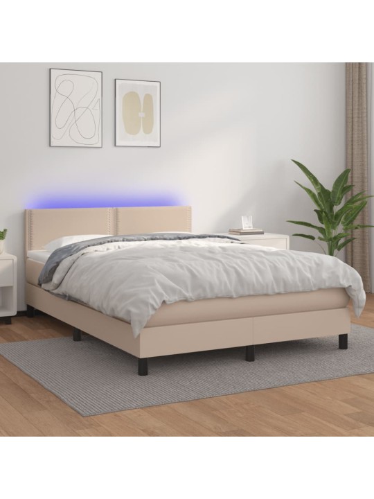 Box spring postel matrace a LED cappuccino 140x200cm umělá kůže