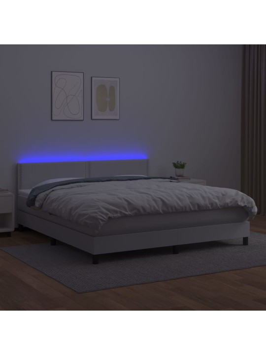Box spring postel s matrací a LED bílá 160x200 cm umělá kůže