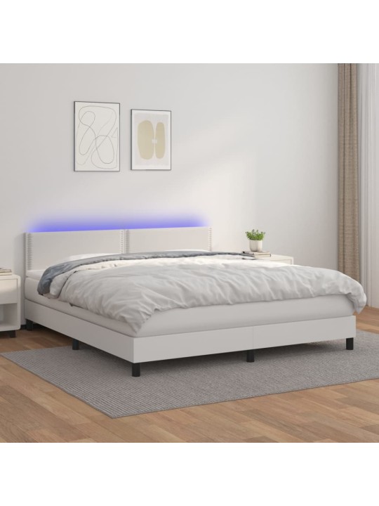 Box spring postel s matrací a LED bílá 160x200 cm umělá kůže
