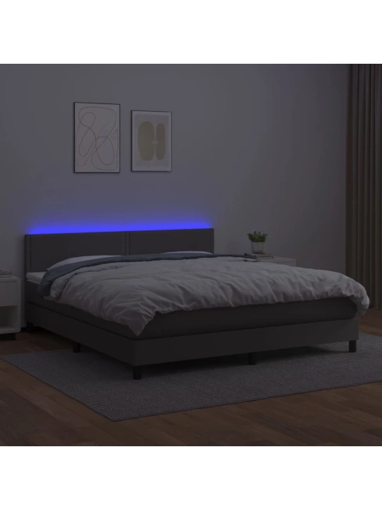 Box spring postel s matrací a LED šedá 160x200 cm umělá kůže