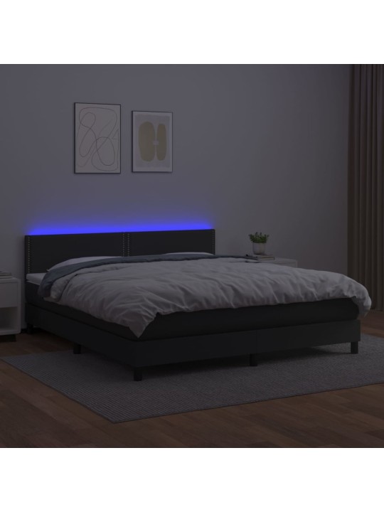 Box spring postel s matrací a LED černá 180x200 cm umělá kůže