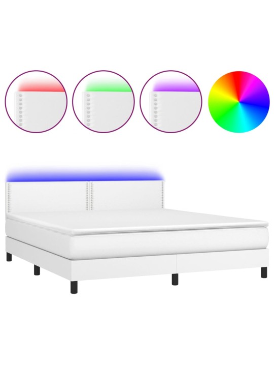 Box spring postel s matrací a LED bílá 180x200 cm umělá kůže
