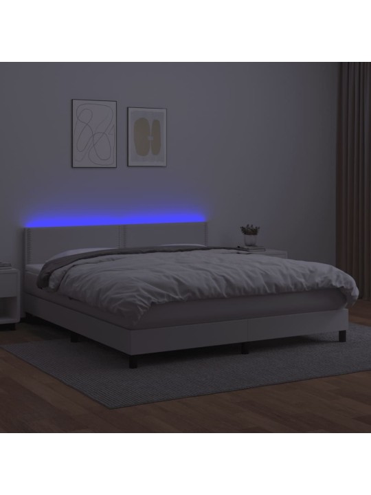 Box spring postel s matrací a LED bílá 180x200 cm umělá kůže