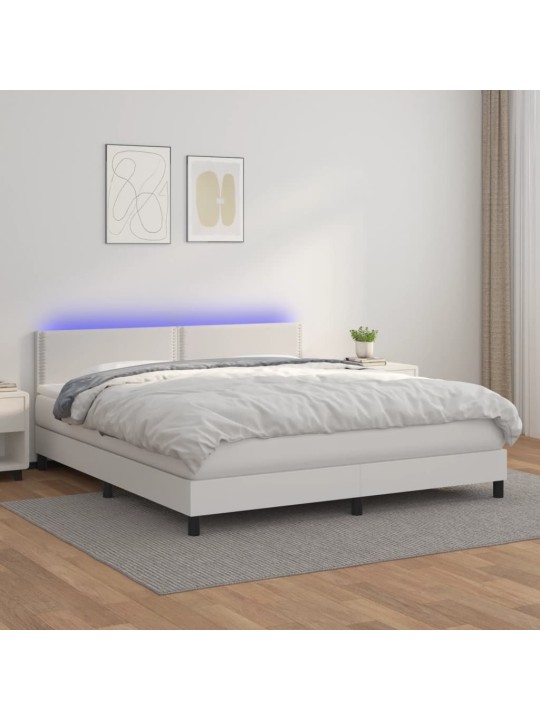 Box spring postel s matrací a LED bílá 180x200 cm umělá kůže