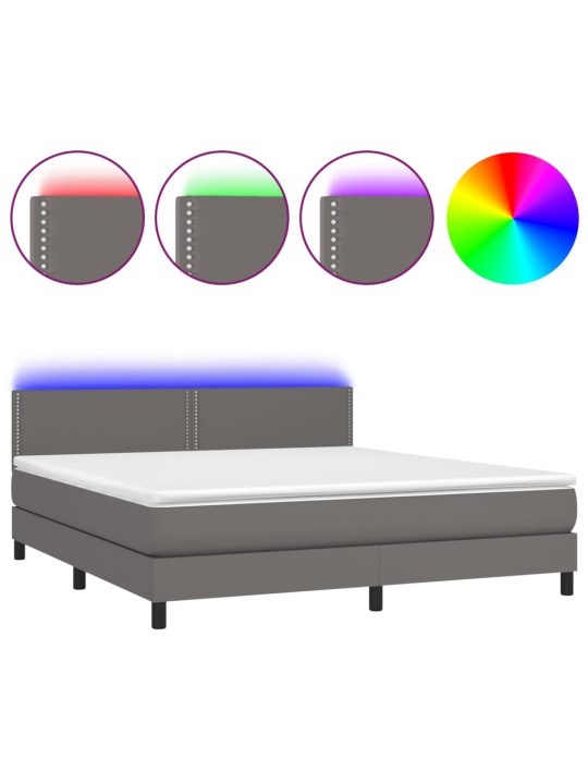 Box spring postel s matrací a LED šedá 180x200 cm umělá kůže
