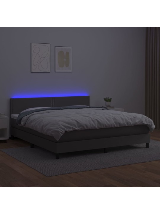 Box spring postel s matrací a LED šedá 180x200 cm umělá kůže
