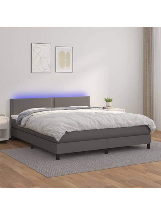 Box spring postel s matrací a LED šedá 180x200 cm umělá kůže