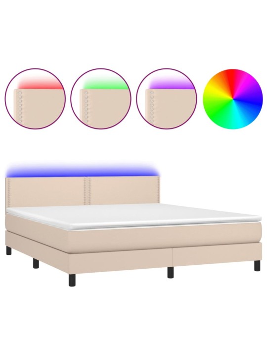 Box spring postel matrace a LED cappuccino 180x200cm umělá kůže