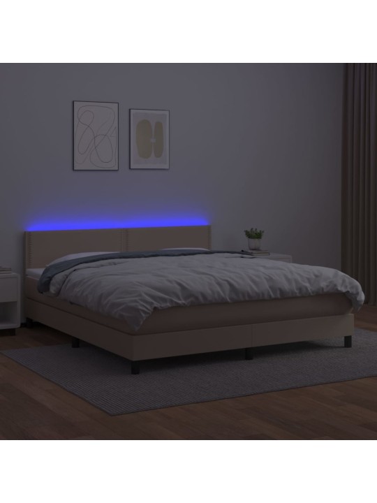 Box spring postel matrace a LED cappuccino 180x200cm umělá kůže