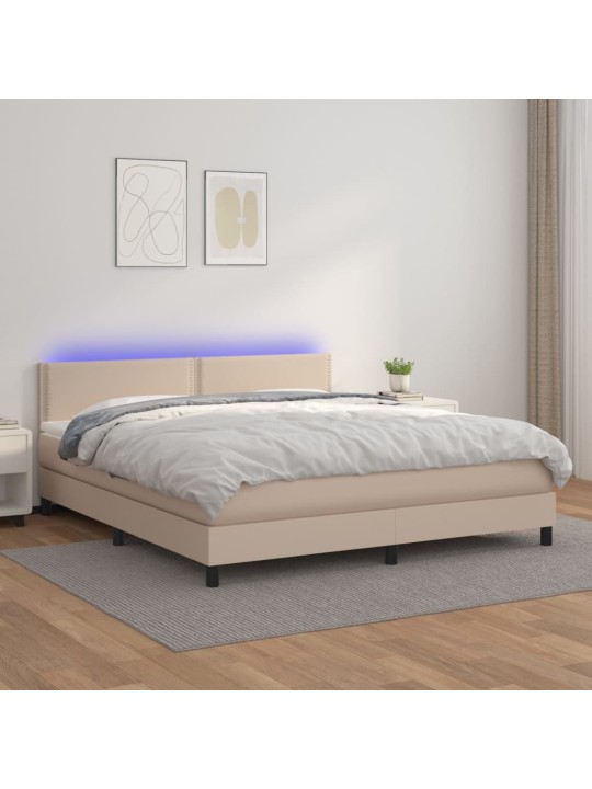 Box spring postel matrace a LED cappuccino 180x200cm umělá kůže