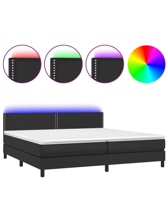 Box spring postel s matrací a LED černá 200x200 cm umělá kůže